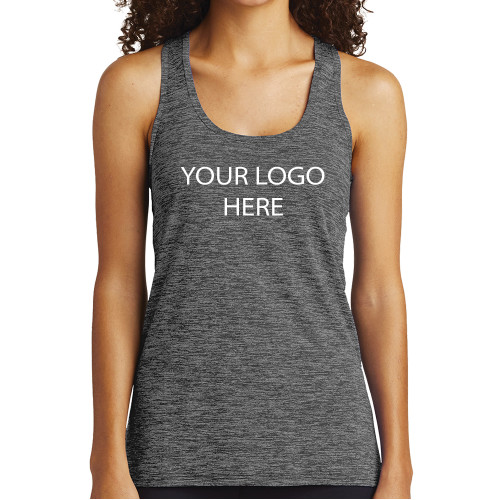 Womens Performance Grey/Black Heather Tank-Blank Logo