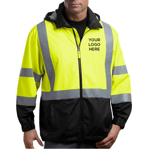 Safety Yellow ANSI 107 Class 3 Safety Windbreaker-Blank Logo