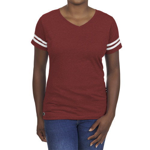 Fall Rush Ladies Maroon 60/40 Football Tee-Blank Logo