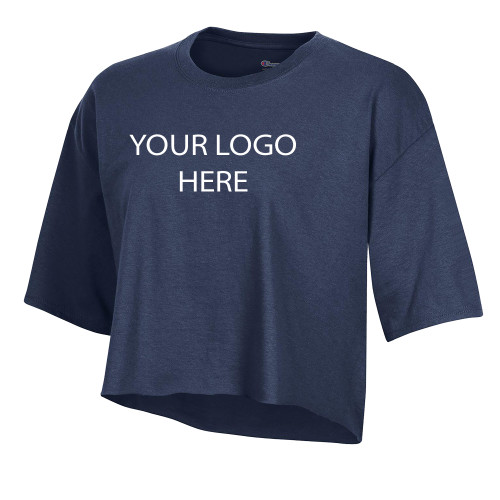 Champion Womens Navy Crop Tee-Blank Logo