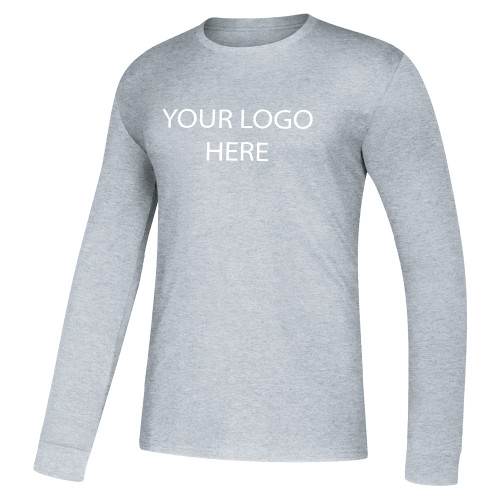 Adidas Medium Grey Heather Fresh Long Sleeve Tee-Blank Logo