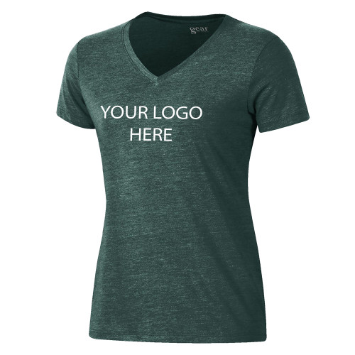Gear Womens Field Green Triblend VNeck Tee-Blank Logo