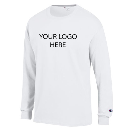 Champion White Long Sleeve T Shirt-Blank Logo