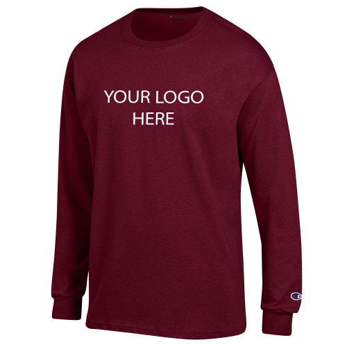 Champion Maroon Long Sleeve T Shirt-Blank Logo