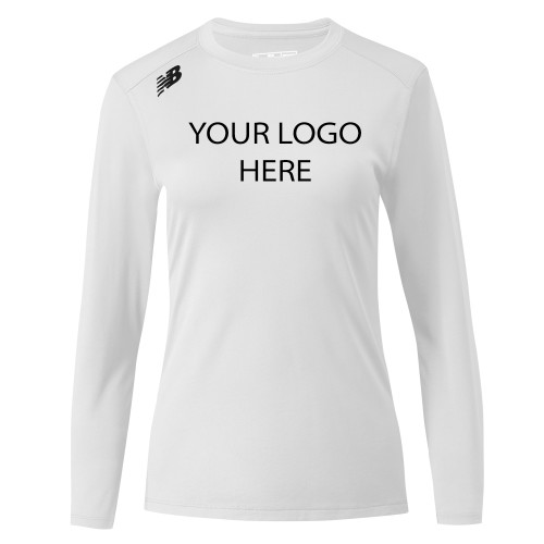 New Balance Womens White Long Sleeve Tech Tee-Blank Logo