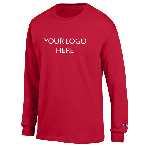 Champion Red Long Sleeve T Shirt-Blank Logo