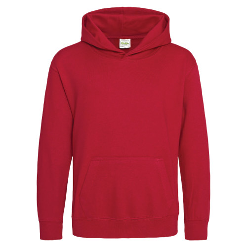 Just Hoods Youth Fire Red College Fleece Pullover Hoodie-Blank Logo
