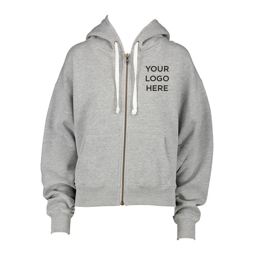 ENZA Womens Grey Boxy Full Zip Hood-Blank Logo