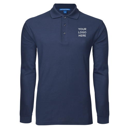 Navy Long Sleeve Polo-Blank Logo