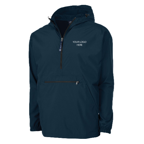 Charles River Navy Pack N Go Pullover Rain Jacket-Blank Logo