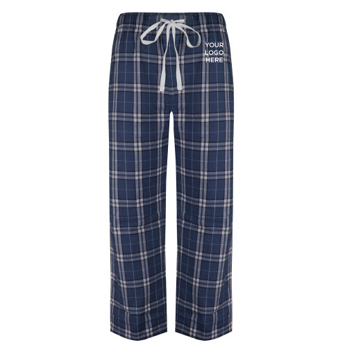 Navy/White Flannel Pajama Pant-Blank Logo