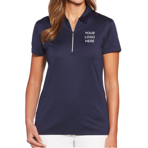 Callaway Womens Navy Tulip Sleeve Zip Polo-Blank Logo