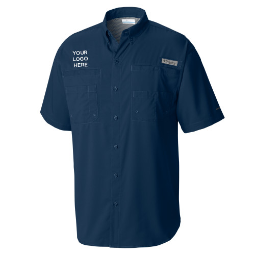 Columbia Navy Tamiami Performance Short Sleeve Shirt-Blank Logo
