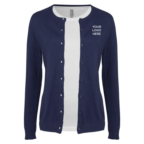 Womens Navy Cardigan Sweater-Blank Logo