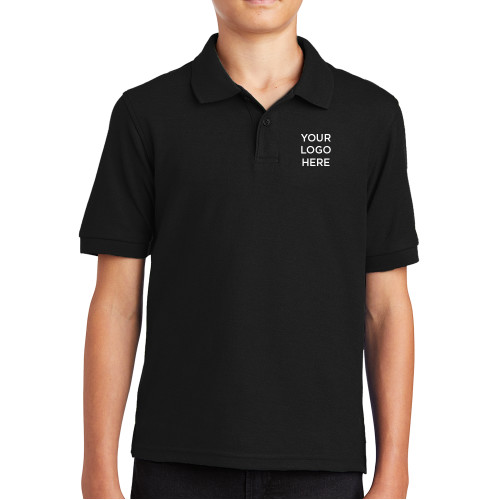 Youth Black Silk Touch Polo-Blank Logo