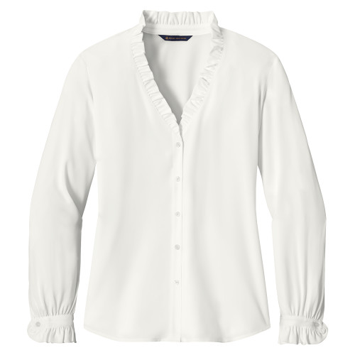 Brooks Brothers Womens Off White Long Sleeve Ruffle Collar Blouse-Blank Logo