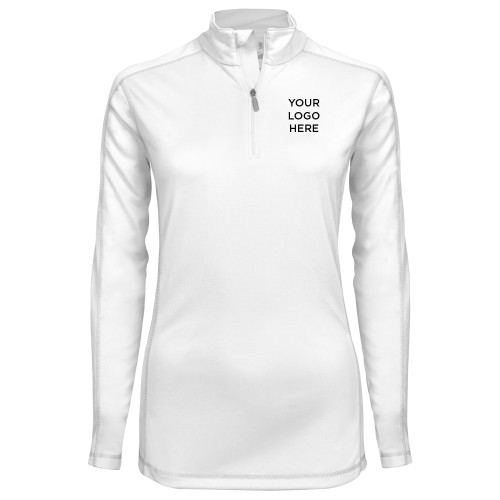 Syntrel Womens White Interlock 1/4 Zip-Blank Logo