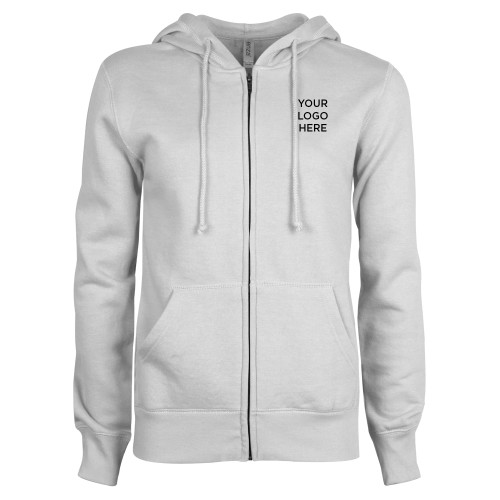 ENZA Womens White Fleece Full Zip Hoodie-Blank Logo