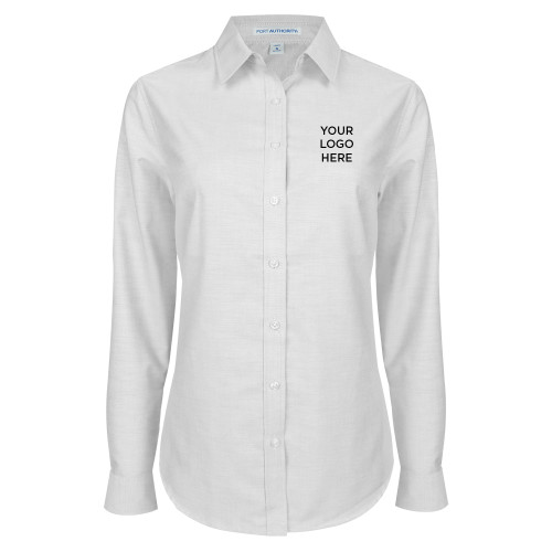 Womens White Oxford Shirt-Blank Logo
