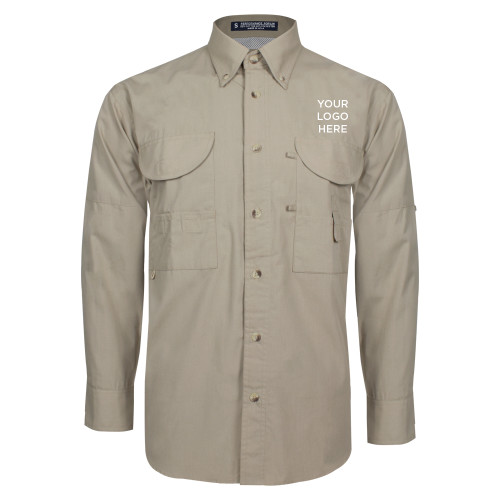Khaki Fishing Shirt Performance Long Sleeve-Blank Logo