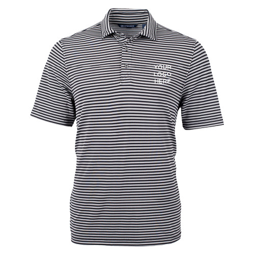 C&B Black Virtue Eco Pique Stripe Polo-Blank Logo