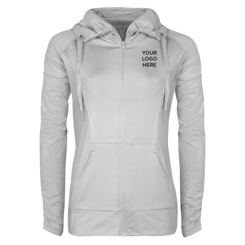 Womens White Sport Wick Stretch Full Zip Jacket-Blank Logo