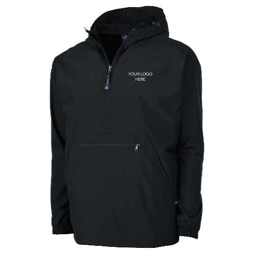 Charles River Black Pack N Go Pullover Rain Jacket-Blank Logo