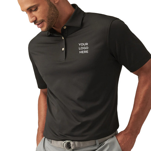 Peter Millar Black Solid Performance Jersey Polo-Blank Logo