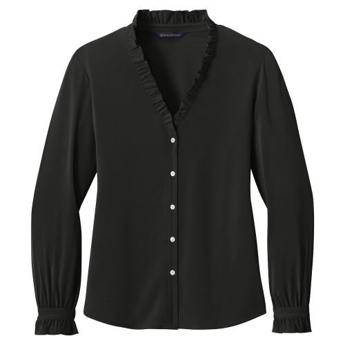Brooks Brothers Womens Black Long Sleeve Ruffle Collar Blouse-Blank Logo