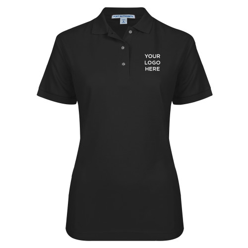 Womens Silk Touch Black Pique Polo-Blank Logo