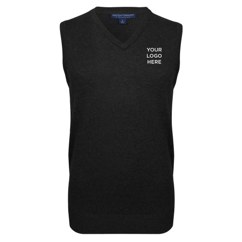 Black VNeck Sweater Vest-Blank Logo