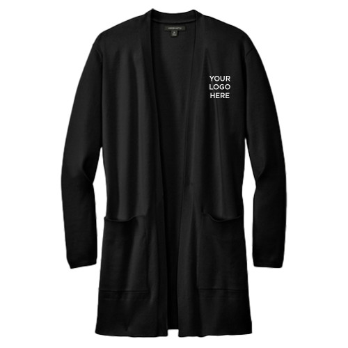 Mercer + Mettle Womens Black Open Front Cardigan Sweater-Blank Logo
