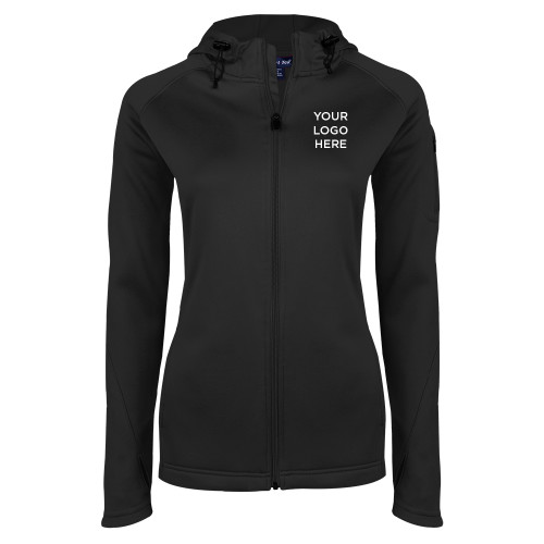 Womens Black Tech Fleece Full Zip Hooded Jacket-Blank Logo