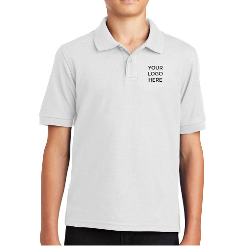 Youth White Silk Touch Polo-Blank Logo