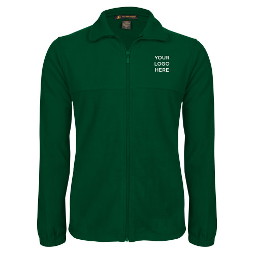 Dark Green Fleece Full Zip Jacket-Blank Logo
