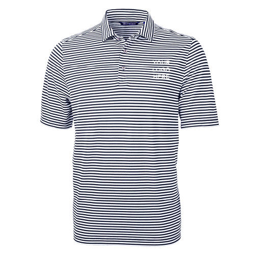 C&B Navy Virtue Eco Pique Stripe Polo-Blank Logo