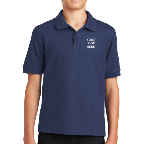 Youth Navy Silk Touch Polo-Blank Logo