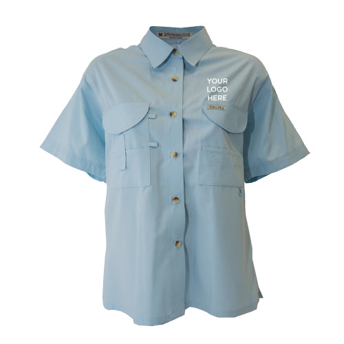 Womens Light Blue Fishing Shirt Performance Short Sleeve -Blank Logo