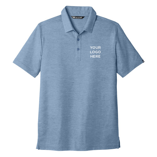 TravisMathew Classic Blue Oceanside Heather Polo-Blank Logo