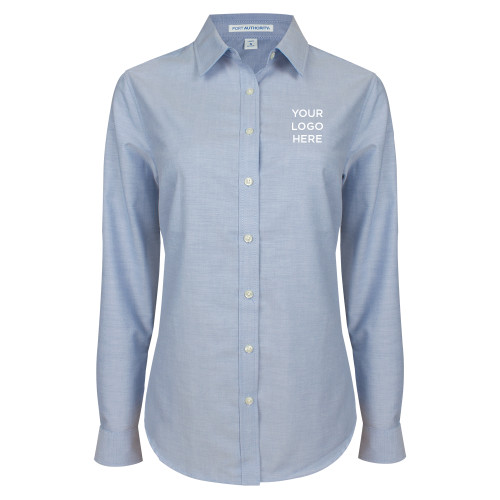 Womens Light Blue Oxford Button Down-Blank Logo