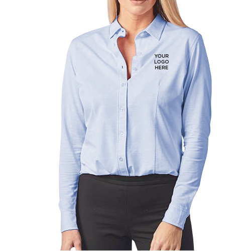 Womens Light Blue Elitech Prestige Knit Long Sleeve Shirt -Blank Logo