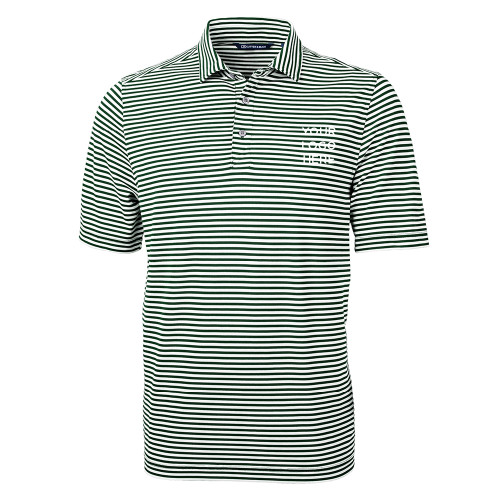 C&B Hunter Green Virtue Eco Pique Stripe Polo-Blank Logo