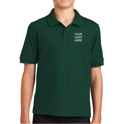 Youth Dark Green Silk Touch Polo-Blank Logo