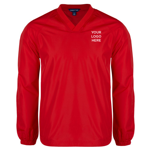 Red V Neck Raglan Windshirt-Blank Logo