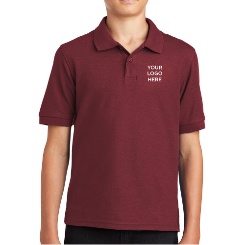 Youth Maroon Silk Touch Polo-Blank Logo