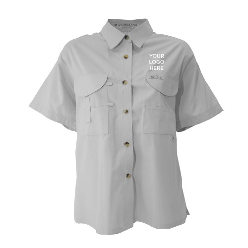 Womens White Fishing Shirt Performance Short Sleeve -Blank Logo