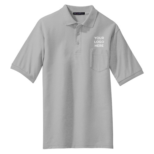 Grey Silk Touch Polo w/ Pocket-Blank Logo