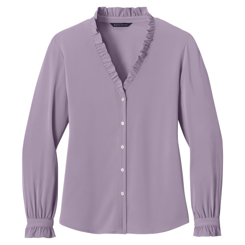 Brooks Brothers Womens Purple Ash Long Sleeve Ruffle Collar Blouse-Blank Logo