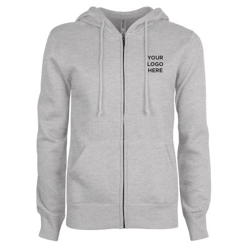 ENZA Womens Grey Fleece Full Zip Hoodie-Blank Logo