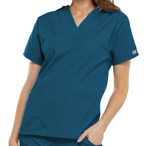 Womens Caribbean Blue WW Originals V Neck Scrub Top-Blank Logo